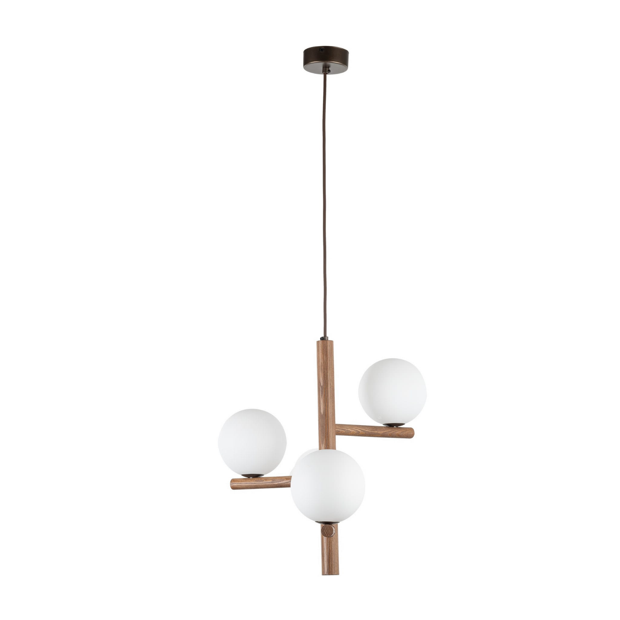 Lampa wisząca nowoczesna elegancka loft industrialna drewniana klosz szklany kule patyk rurka orzech biała TK Lighting Estera 10271 3x6W G9