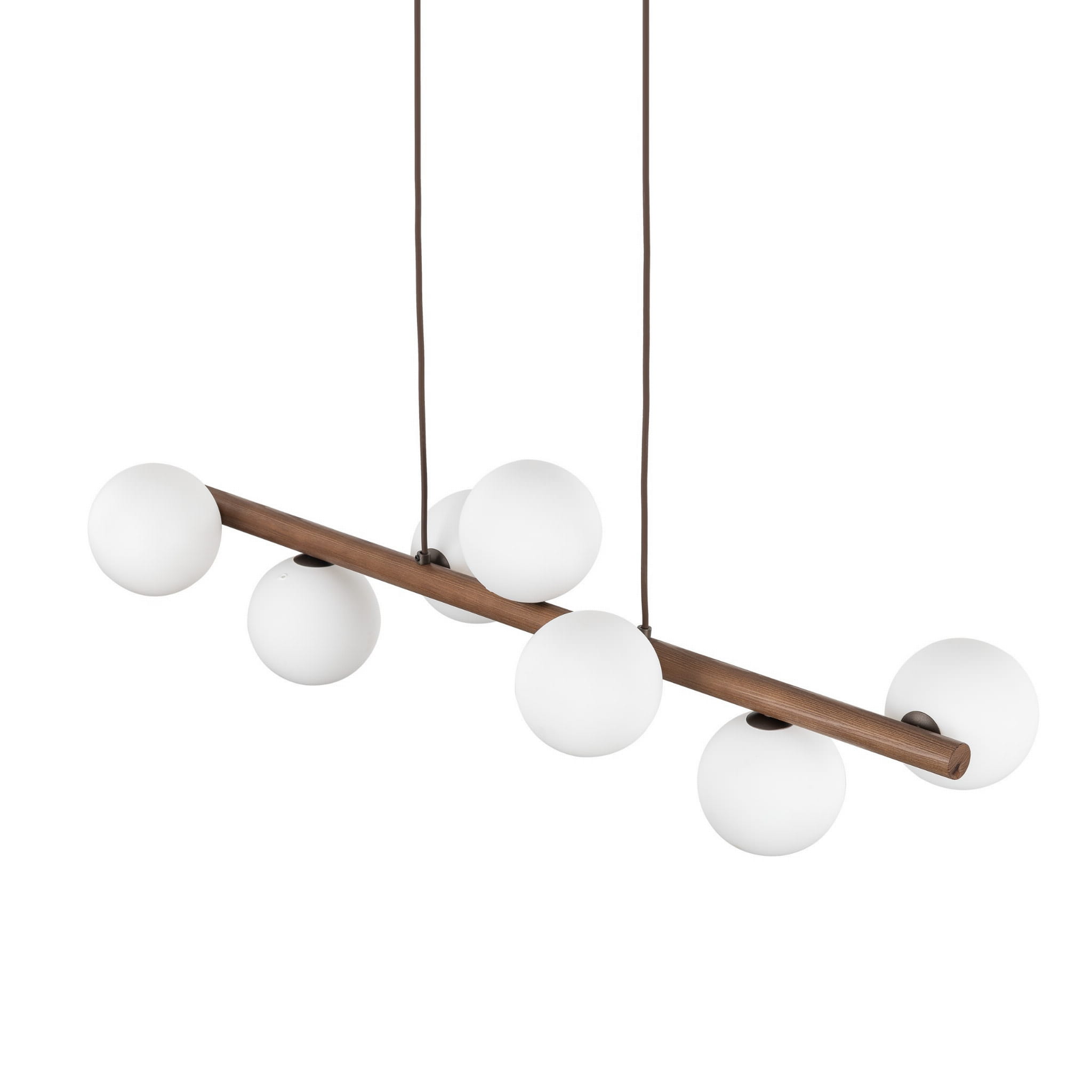 Lampa wisząca belka drewniana nowoczesna elegancka loft industrialna klosz szklany kule orzech biała TK Lighting Estera 10272 7x6W G9