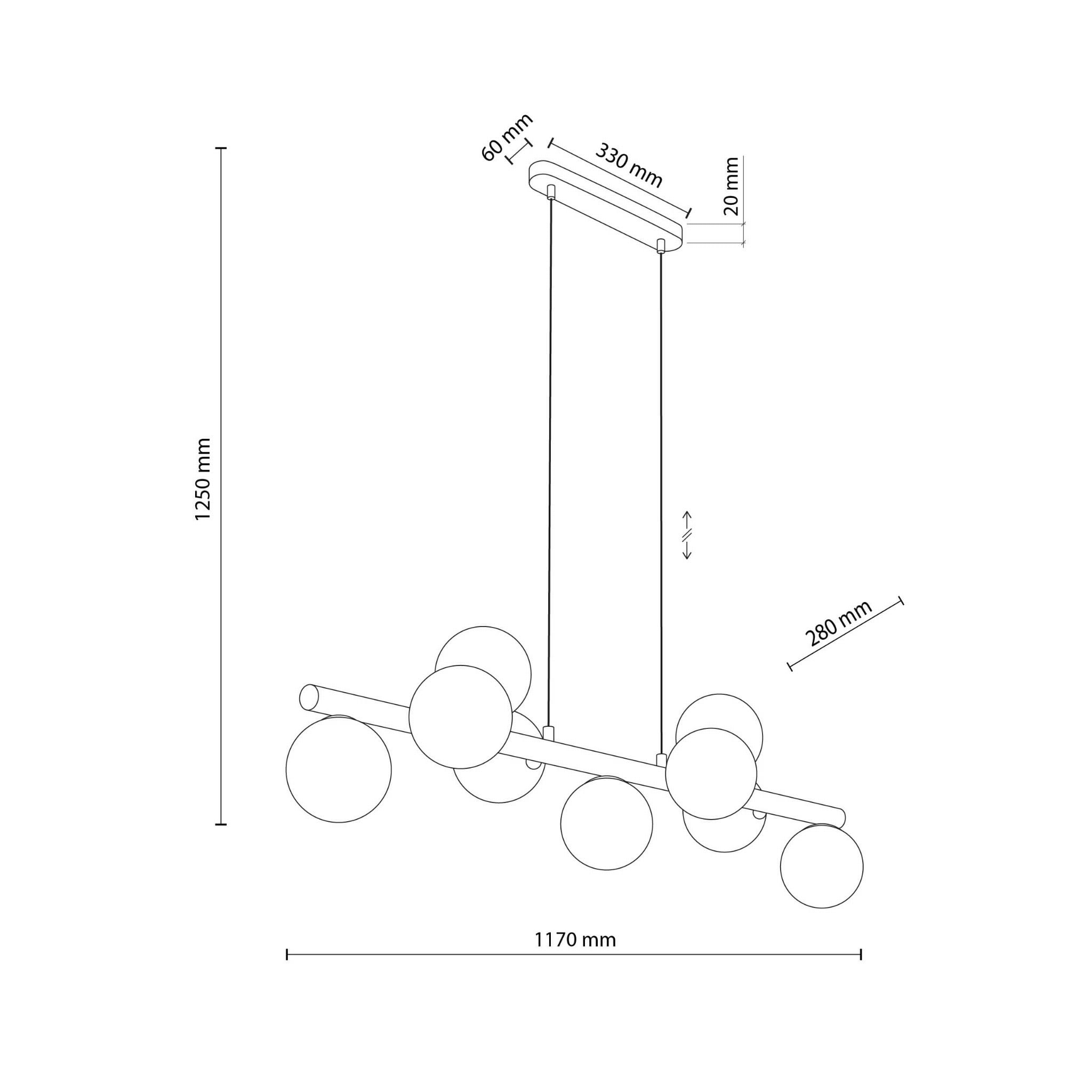 Lampa wisząca belka drewniana nowoczesna elegancka loft industrialna klosz szklany kule orzech biała TK Lighting Estera 10273 9x6W G9