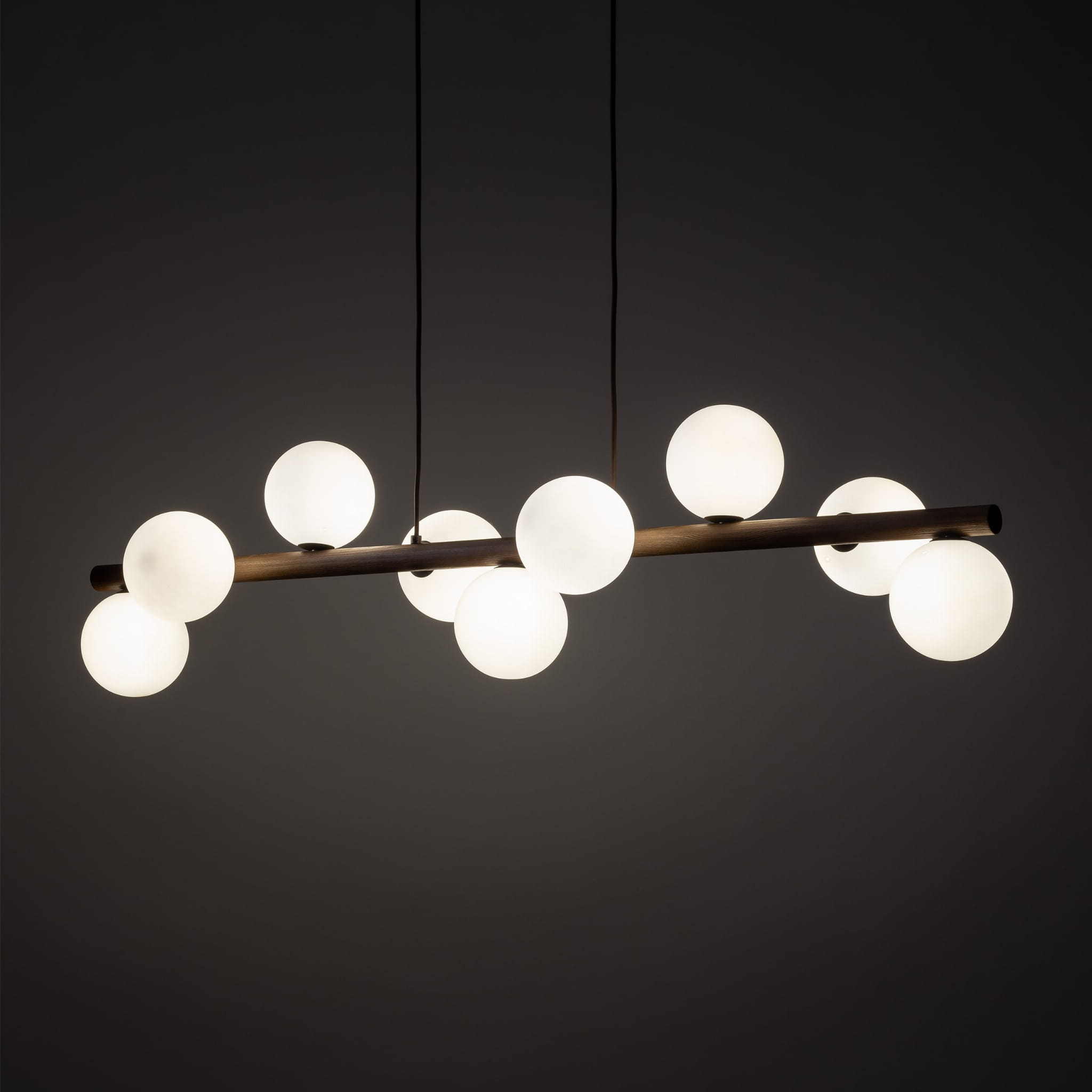 Lampa wisząca belka drewniana nowoczesna elegancka loft industrialna klosz szklany kule orzech biała TK Lighting Estera 10273 9x6W G9