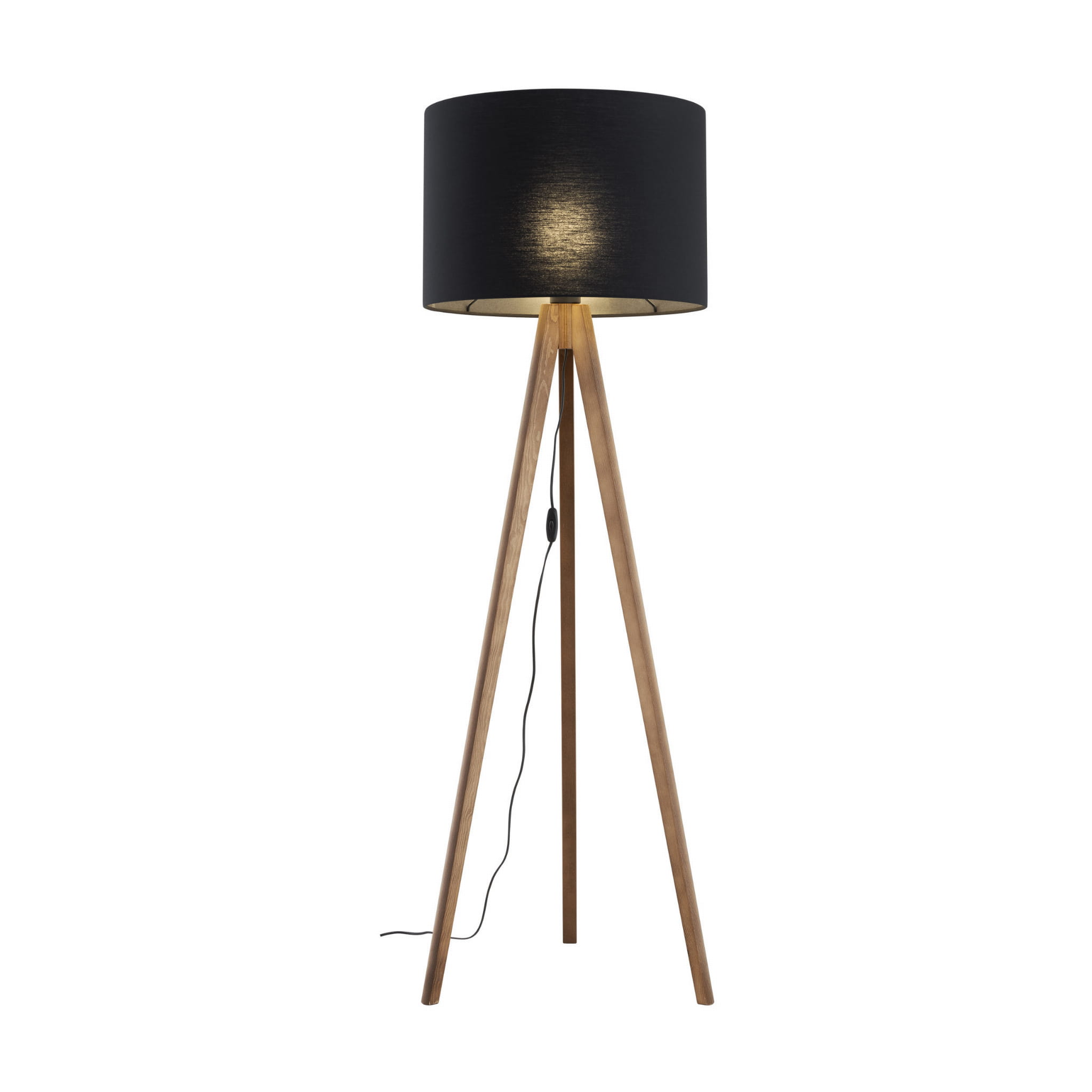 Lampa podłogowa nowoczesna skandynawska boho drewniana klosz materiałowy orzech czarna TK Lighting Grand 16005 1x15W E27
