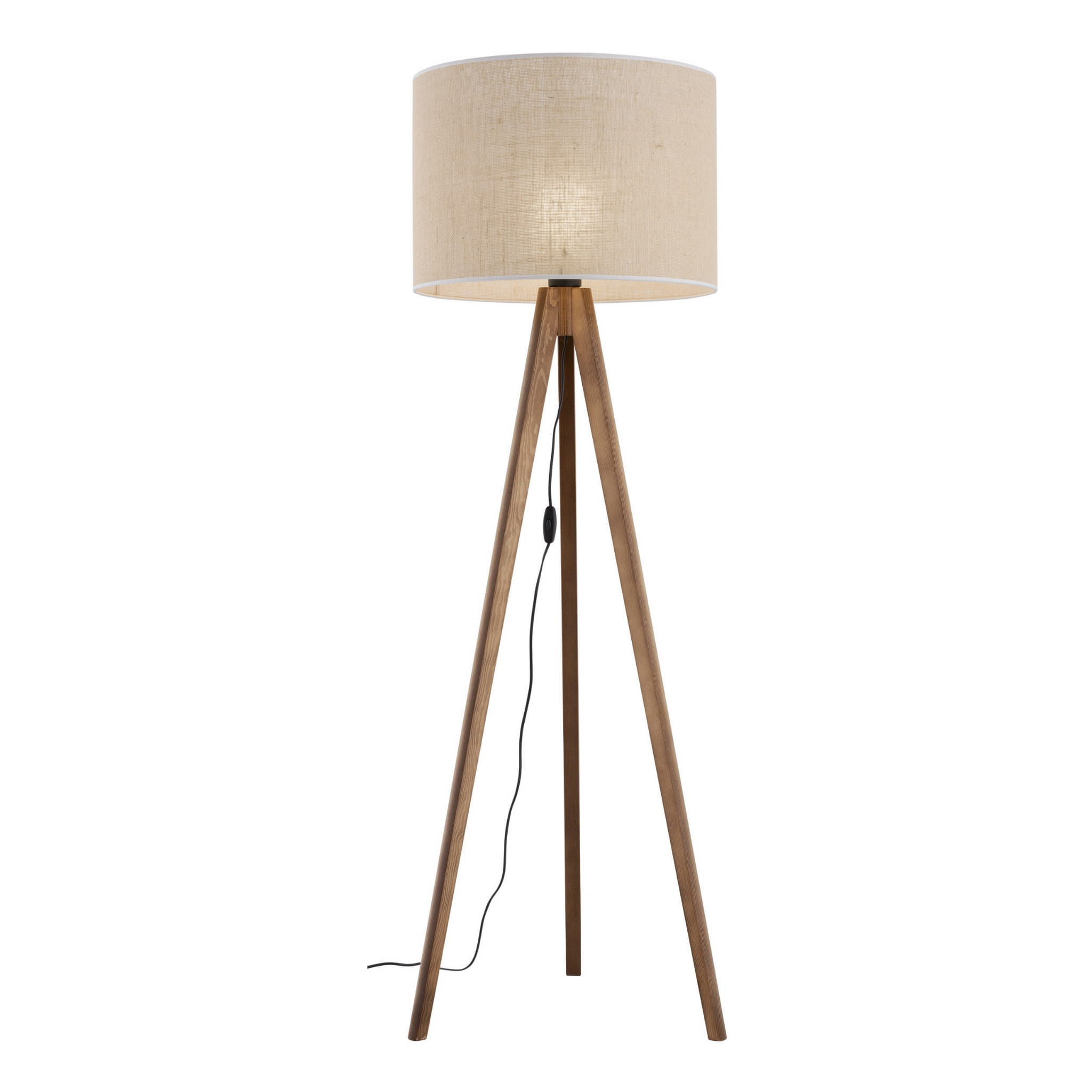 Lampa podłogowa nowoczesna skandynawska boho drewniana klosz materiałowy orzech juta TK Lighting Grand 16017 1x15W E27