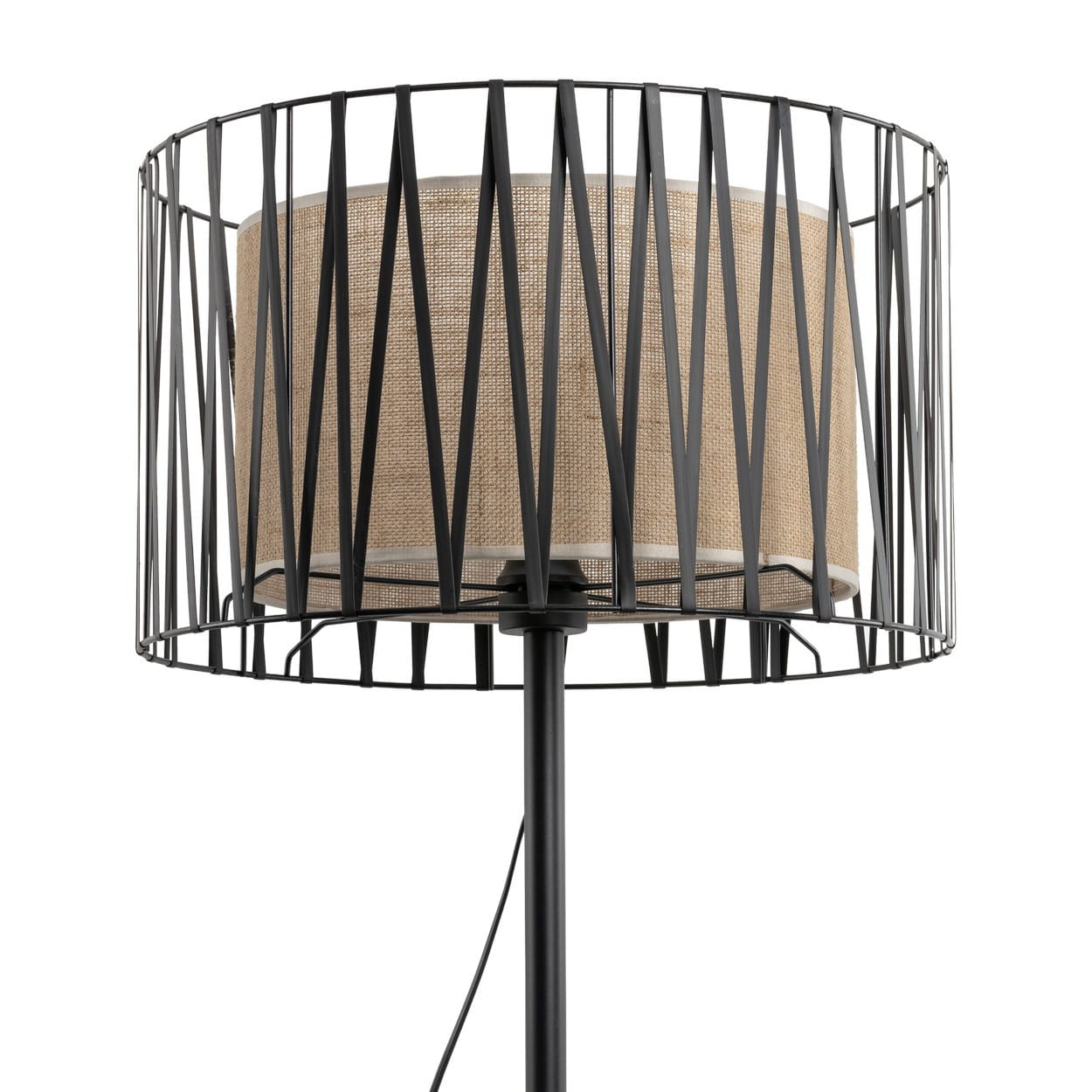 Lampa podłogowa nowoczesna skandynawska boho pręty metalowe abażur materiałowy czarna juta TK Lighting Harmony 5890 1x15W E27