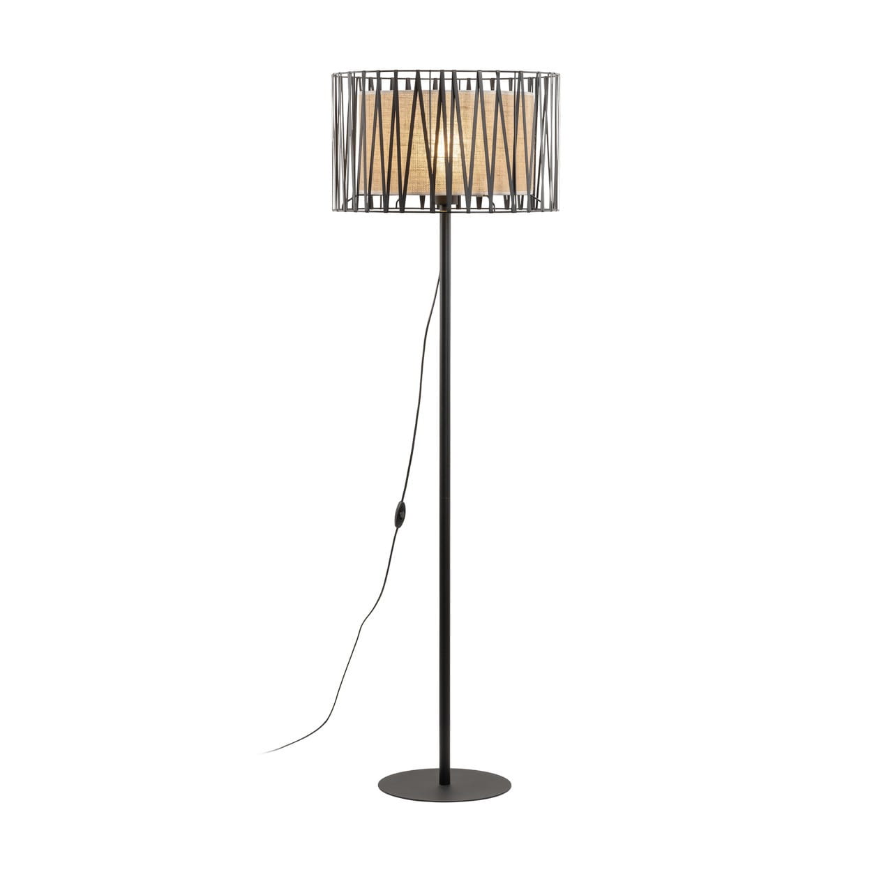 Lampa podłogowa nowoczesna skandynawska boho pręty metalowe abażur materiałowy czarna juta TK Lighting Harmony 5890 1x15W E27