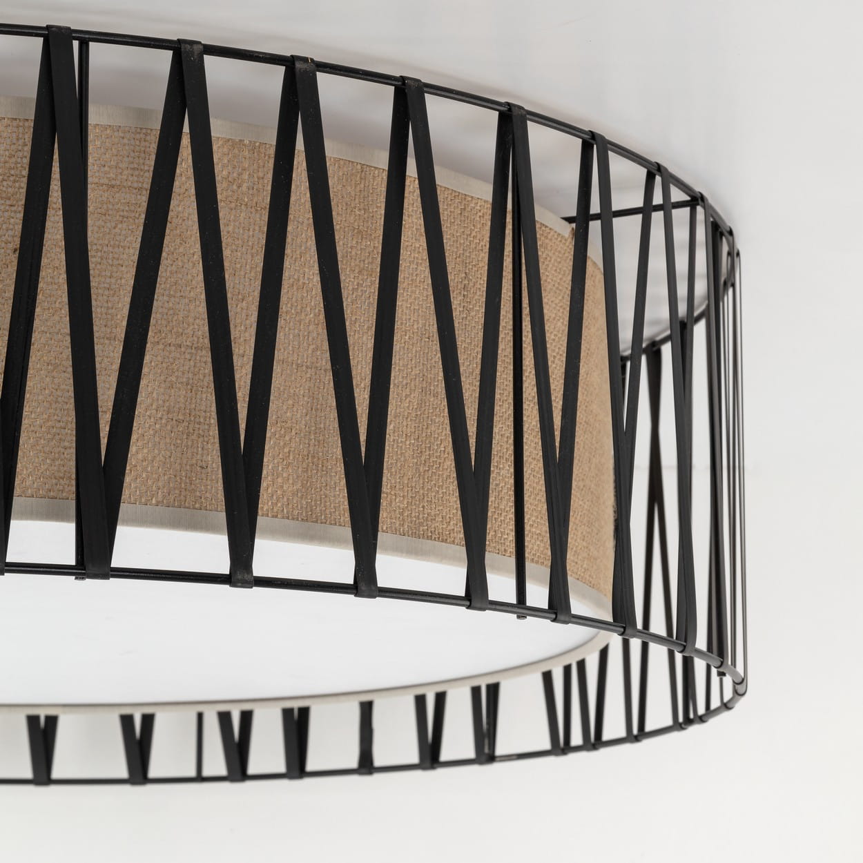 Plafon nowoczesny skandynawski boho pręty metalowe abażur materiałowy czarny juta TK Lighting Harmony 4556 4x15W E27