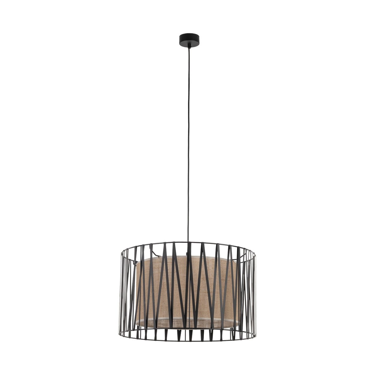 Plafon nowoczesny skandynawski boho pręty metalowe abażur materiałowy czarny juta TK Lighting Harmony 4556 4x15W E27