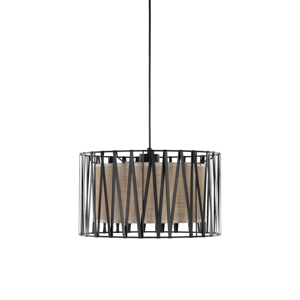 Lampa wisząca nowoczesna skandynawska boho pręty metalowe abażur materiałowy czarna juta TK Lighting Harmony 4562 1x15W E27