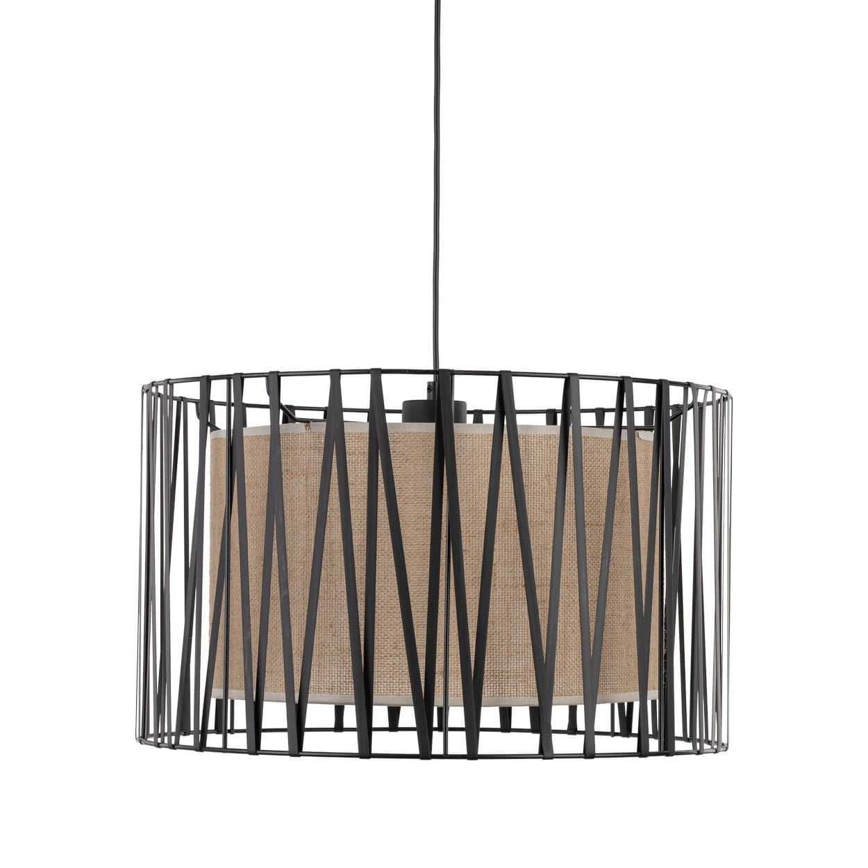 Lampa wisząca nowoczesna skandynawska boho pręty metalowe abażur materiałowy czarna juta TK Lighting Harmony 4557 3x15W E27