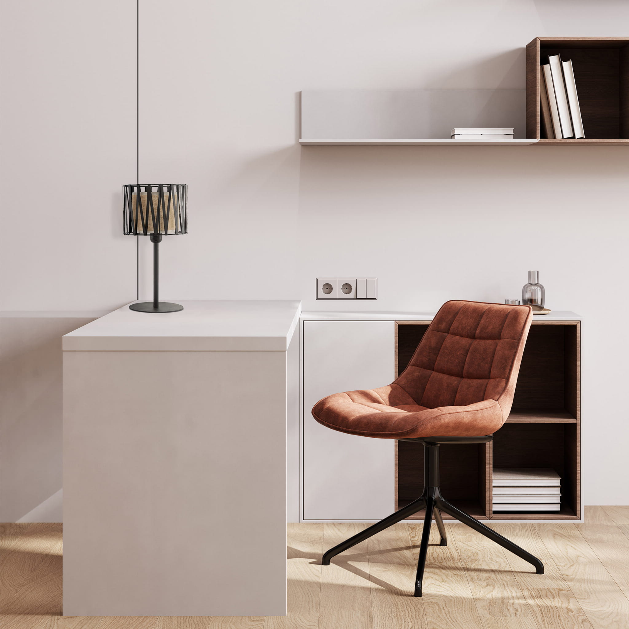 Lampka nowoczesny skandynawski boho pręty metalowe abażur materiałowy czarna juta TK Lighting Harmony 5889 1x15W E27