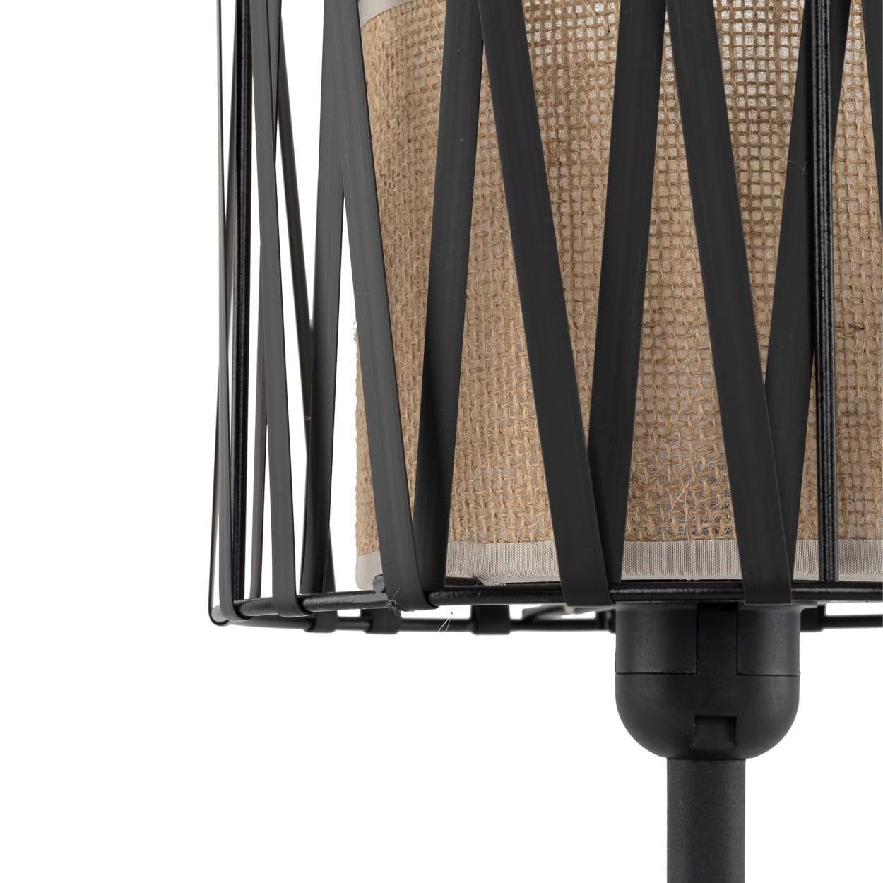 Lampka nowoczesny skandynawski boho pręty metalowe abażur materiałowy czarna juta TK Lighting Harmony 5889 1x15W E27