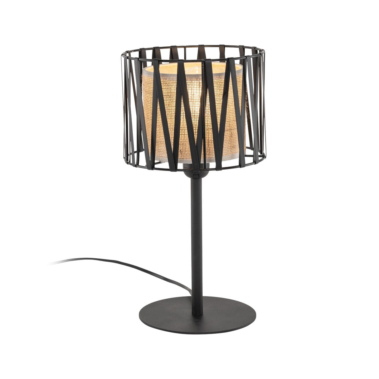 Lampka nowoczesny skandynawski boho pręty metalowe abażur materiałowy czarna juta TK Lighting Harmony 5889 1x15W E27