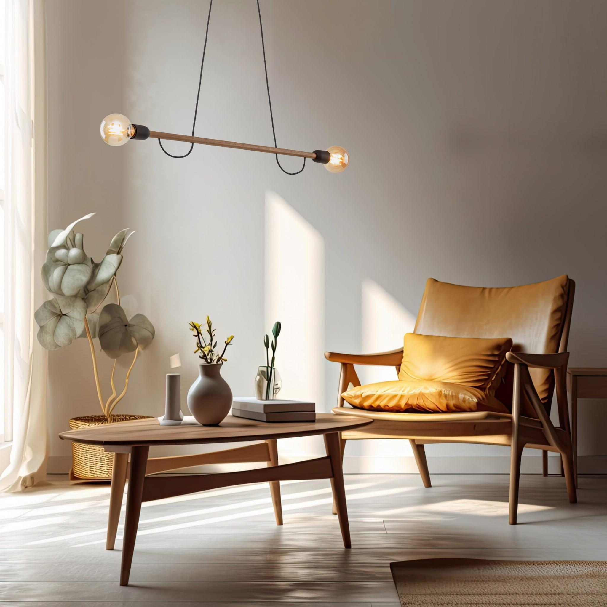 Lampa wisząca patyk pająk TK Lighting Helix 4948 2x15W E27 czarna drewniana