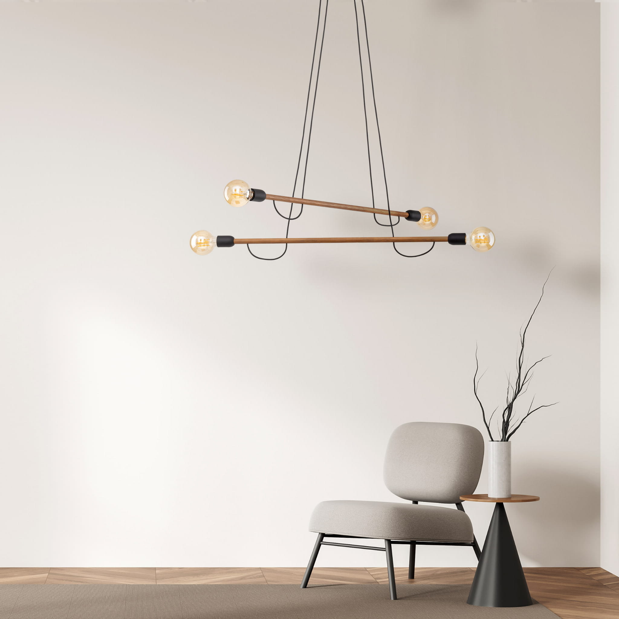 Lampa wisząca patyk pająk TK Lighting Helix 4949 4x15W E27 czarna drewniana