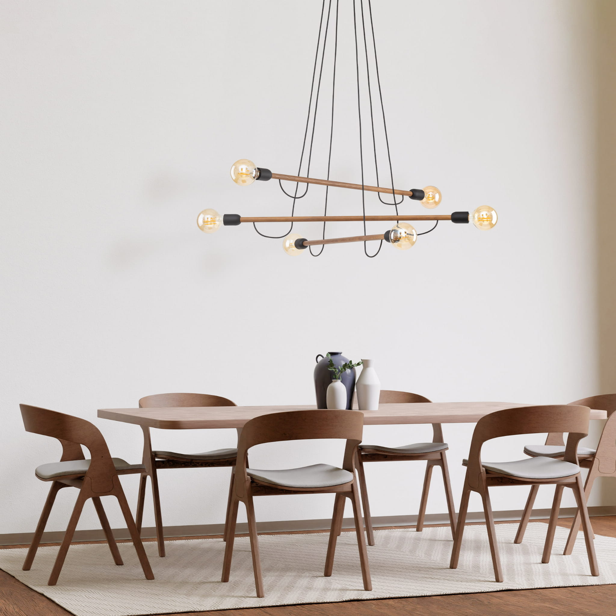 Lampa wisząca patyk pająk TK Lighting Helix 4950 6x15W E27 czarna drewniana