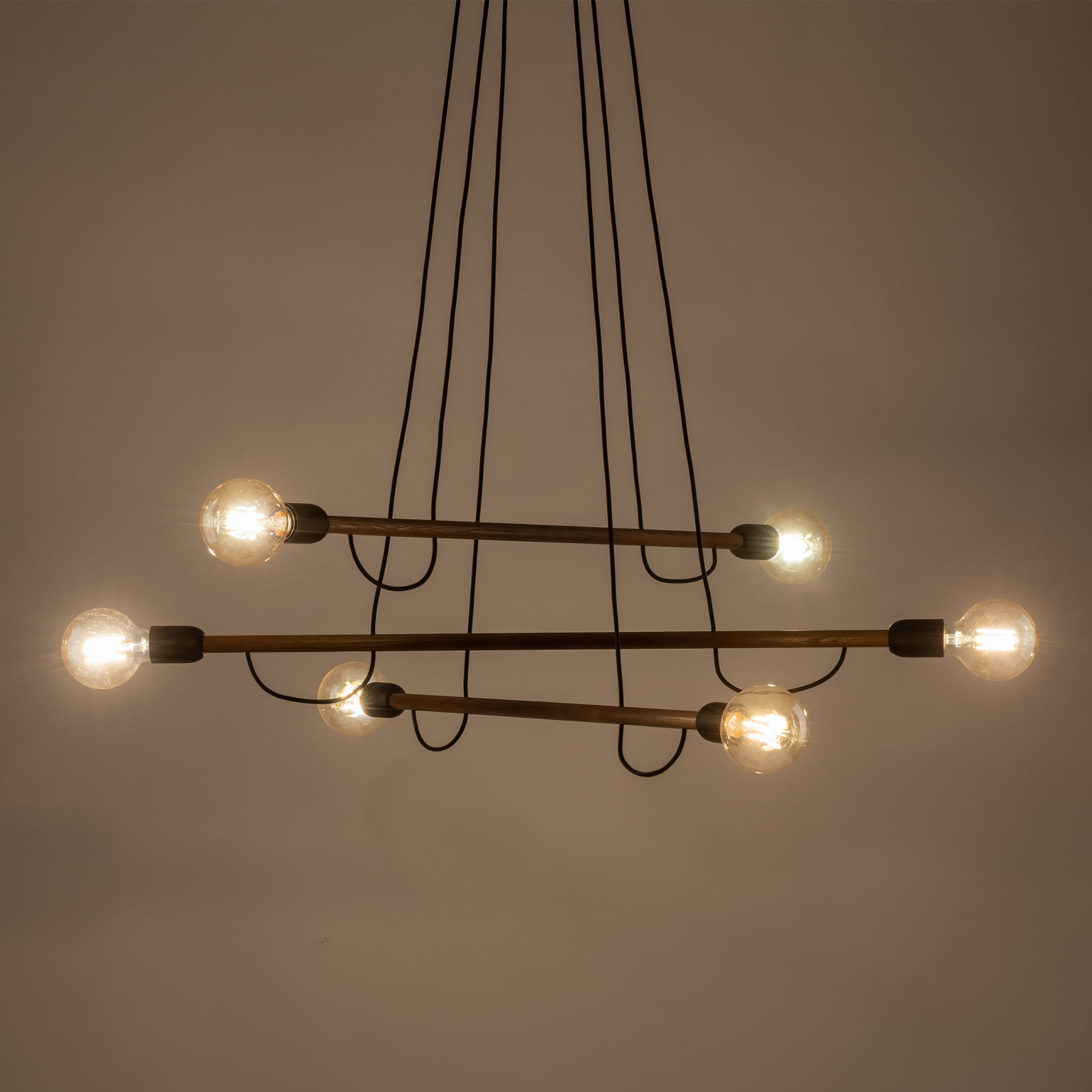 Lampa wisząca patyk pająk TK Lighting Helix 4950 6x15W E27 czarna drewniana