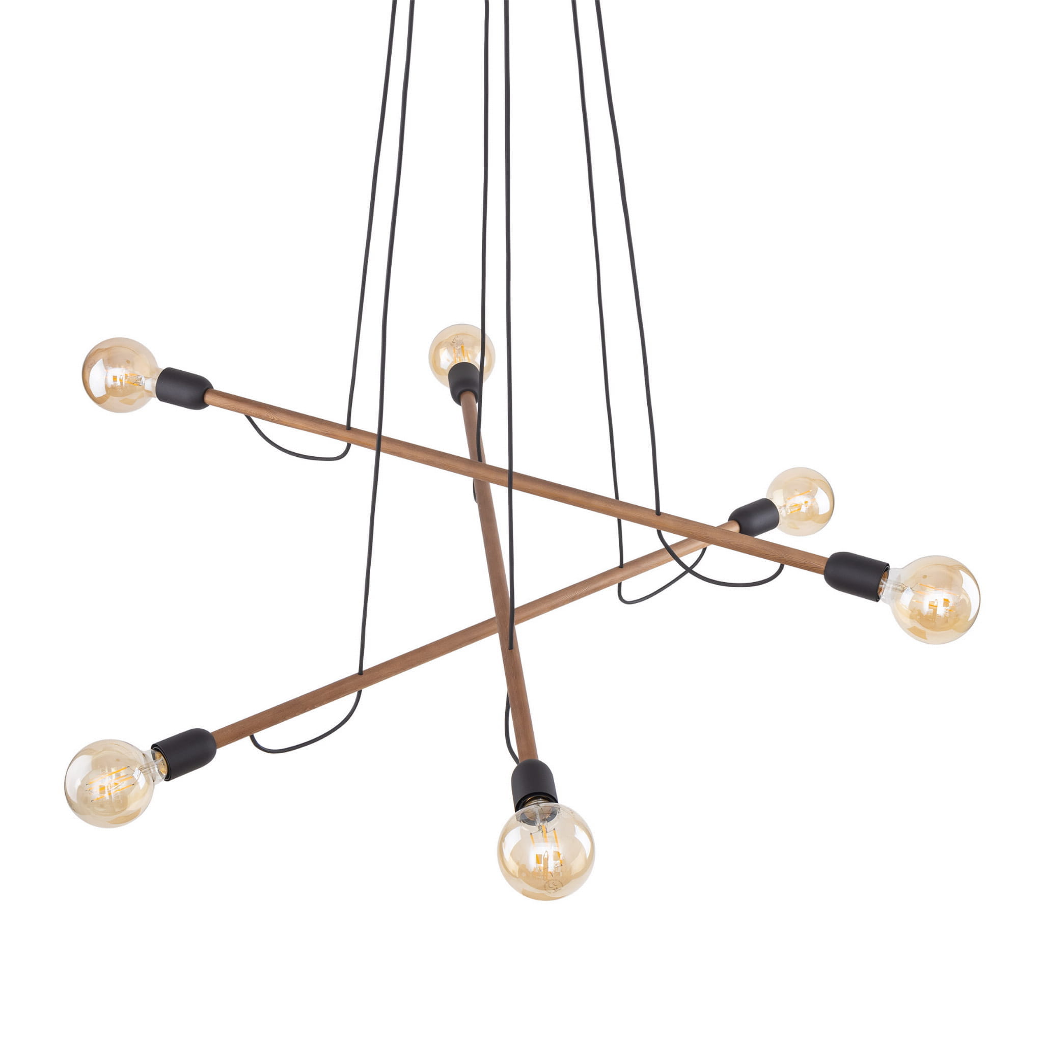 Lampa wisząca patyk pająk TK Lighting Helix 4950 6x15W E27 czarna drewniana