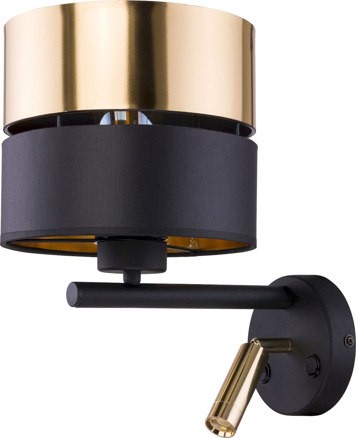 Kinkiet lampa ścienna nowoczesny metalowy klosz TK Lighting Hilton 2579 1x60W+1x3W E27+LED czarny złoty