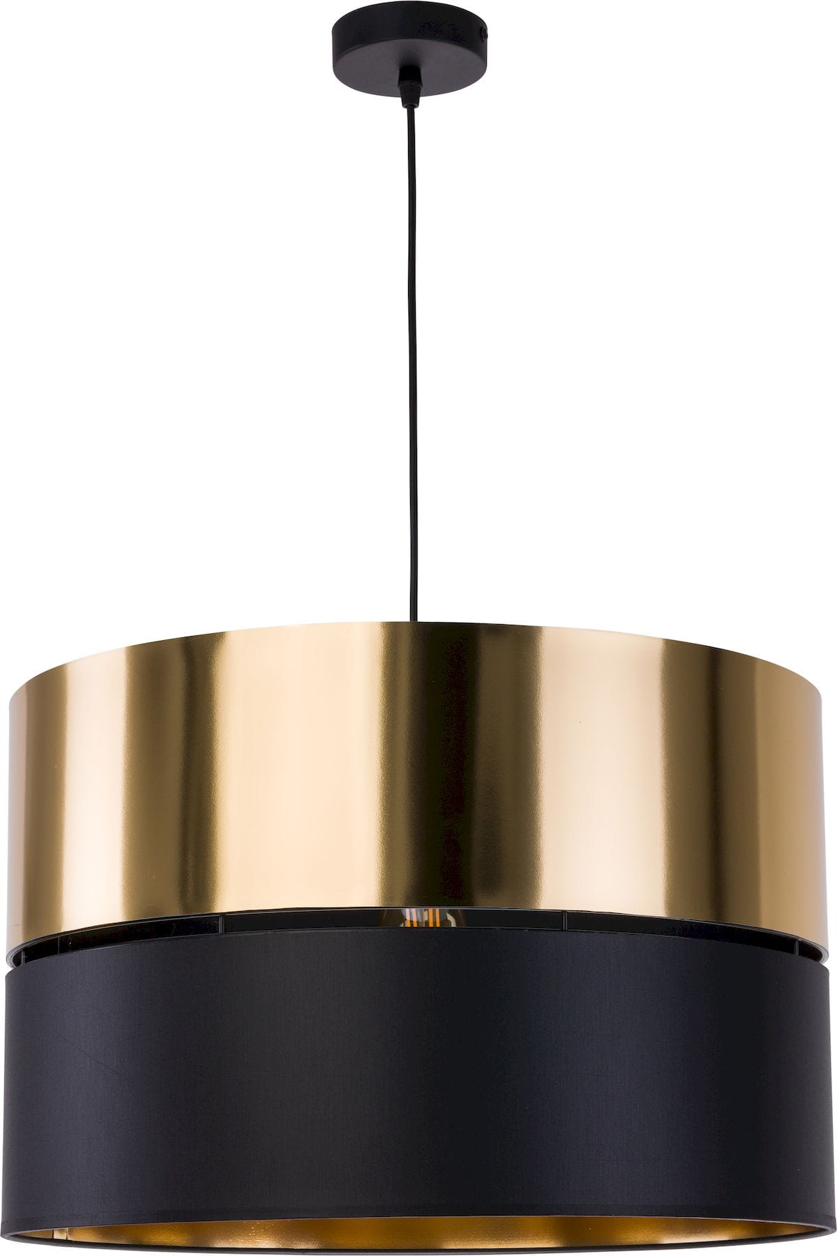 Lampa wisząca metalowo materiałowy klosz TK Lighting Hilton 4346 1x15W E27 czarny złoty