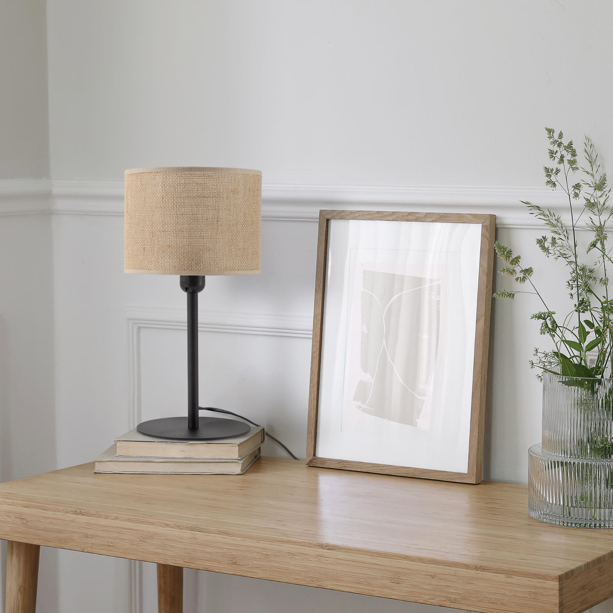 Lampka nowoczesna boho abażur materiałowy juta czarna TK Lighting Juta 5552 1x15W E27