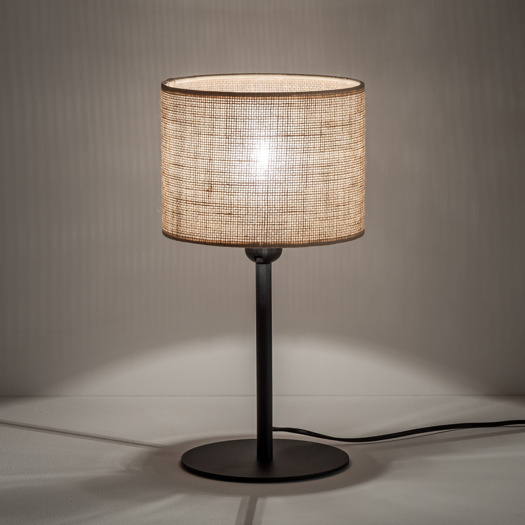 Lampka nowoczesna boho abażur materiałowy juta czarna TK Lighting Juta 5552 1x15W E27