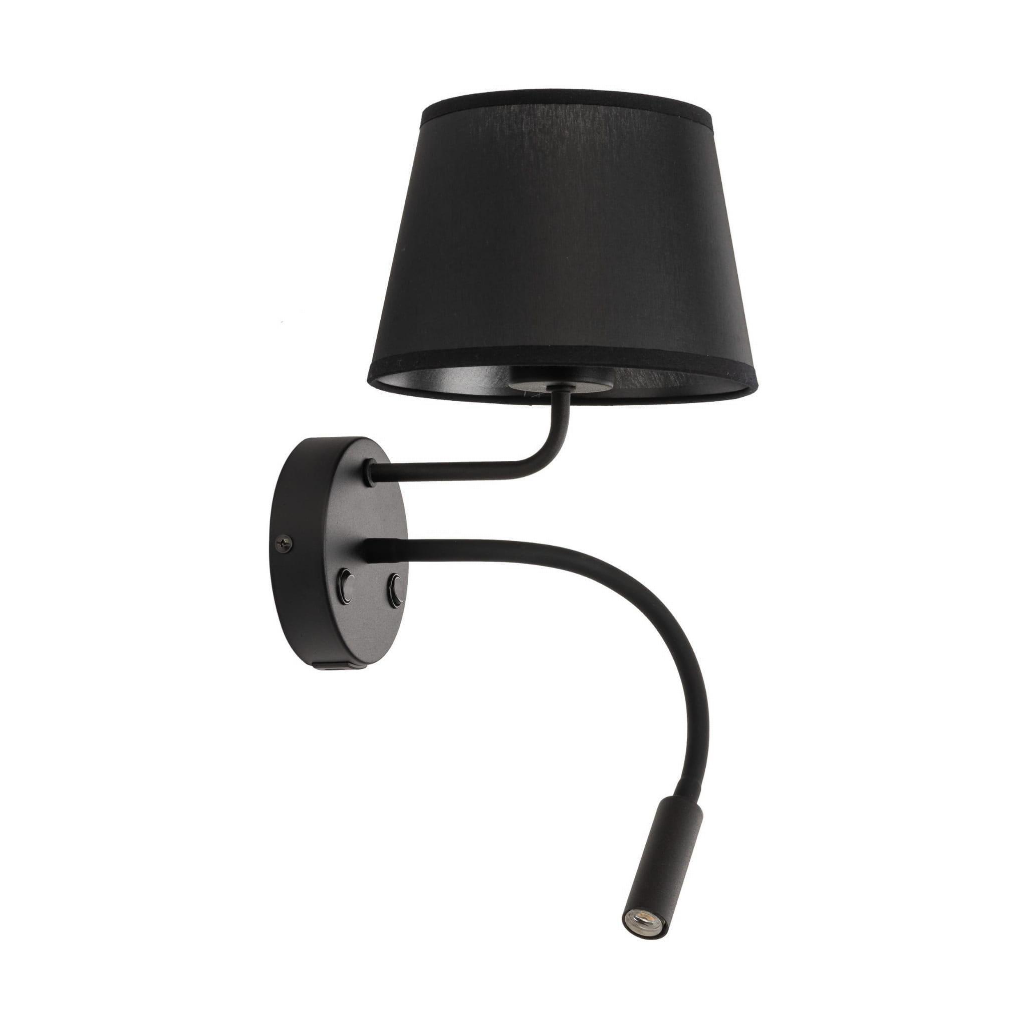 Kinkiet do czytania z włącznikiem nowoczesny elegancki loft giętki tuba rurka abażur materiałowy czarny TK Lighting Maja 10203 1x15W E27 1x8W G9