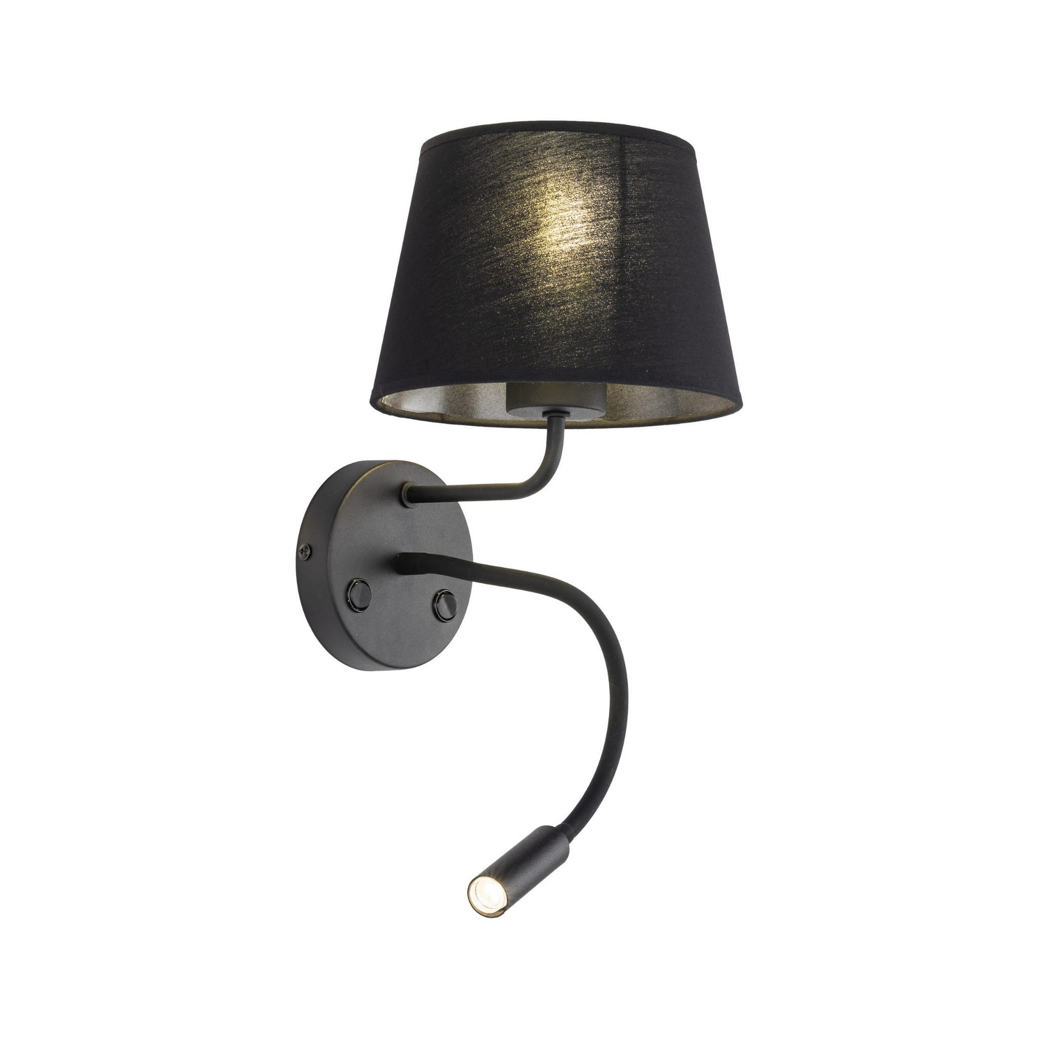 Kinkiet do czytania z włącznikiem nowoczesny elegancki loft giętki tuba rurka abażur materiałowy czarny TK Lighting Maja 10081 1x60W E27 1x6W G9