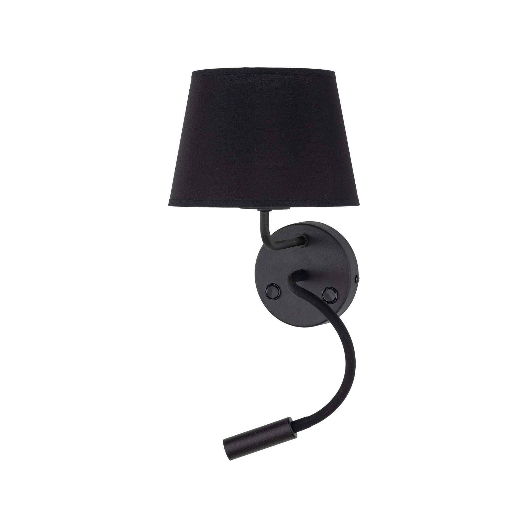 Kinkiet do czytania z włącznikiem nowoczesny elegancki loft giętki tuba rurka abażur materiałowy czarny TK Lighting Maja 10081 1x60W E27 1x6W G9