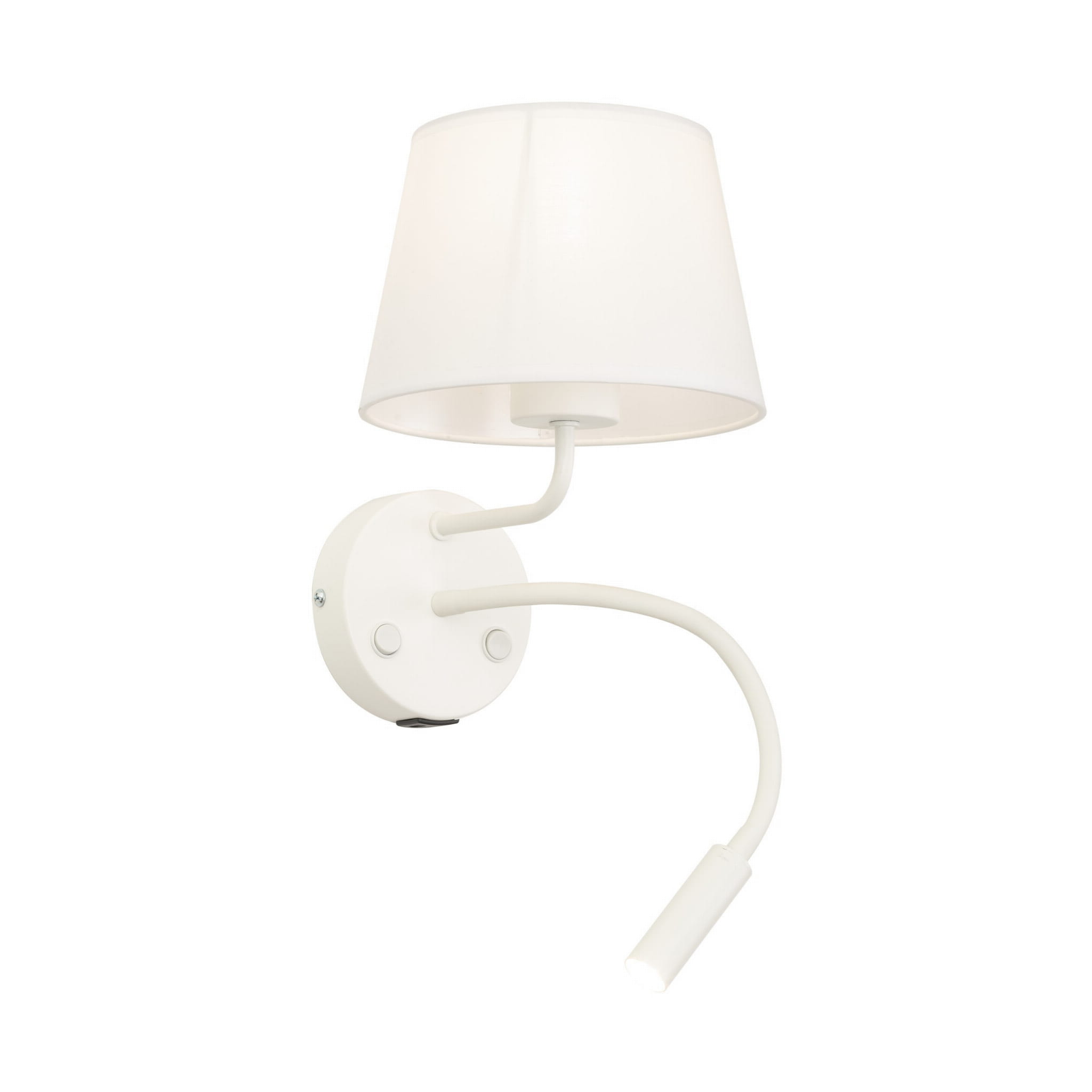 Kinkiet do czytania z włącznikiem nowoczesny elegancki loft giętki tuba rurka abażur materiałowy biały TK Lighting Maja 10204 1x15W E27 1x8W G9
