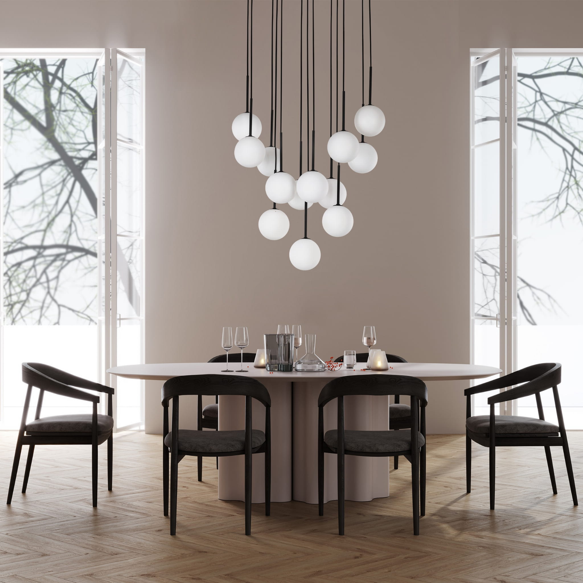 Lampa wisząca nowoczesna elegancka skandynawska klosz szklany kule czarna biała TK Lighting Martin 10079 13x6W G9