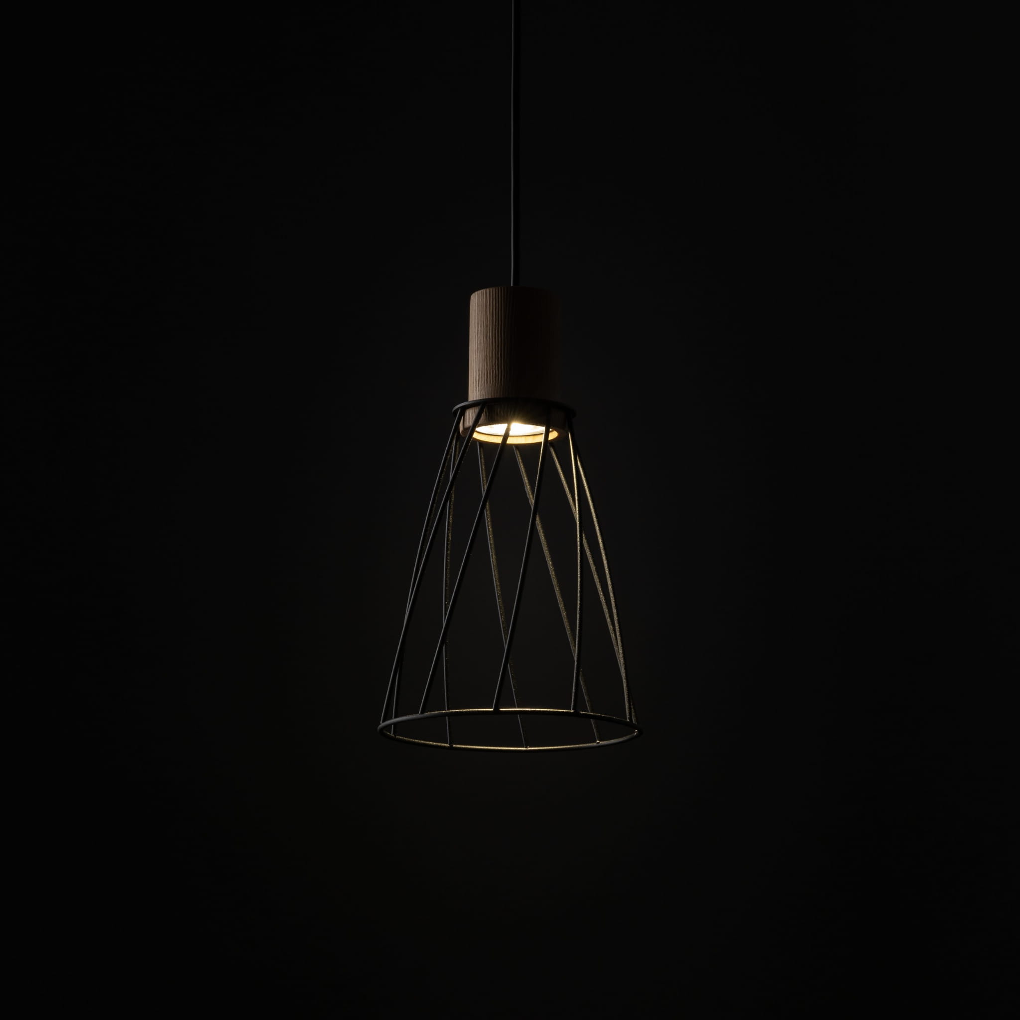 Lampa wisząca nowoczesna industrialna loft ażurowa klosz metalowy pręty stożek czarna drewno TK Lighting Modesto 10155 1x10W GU10