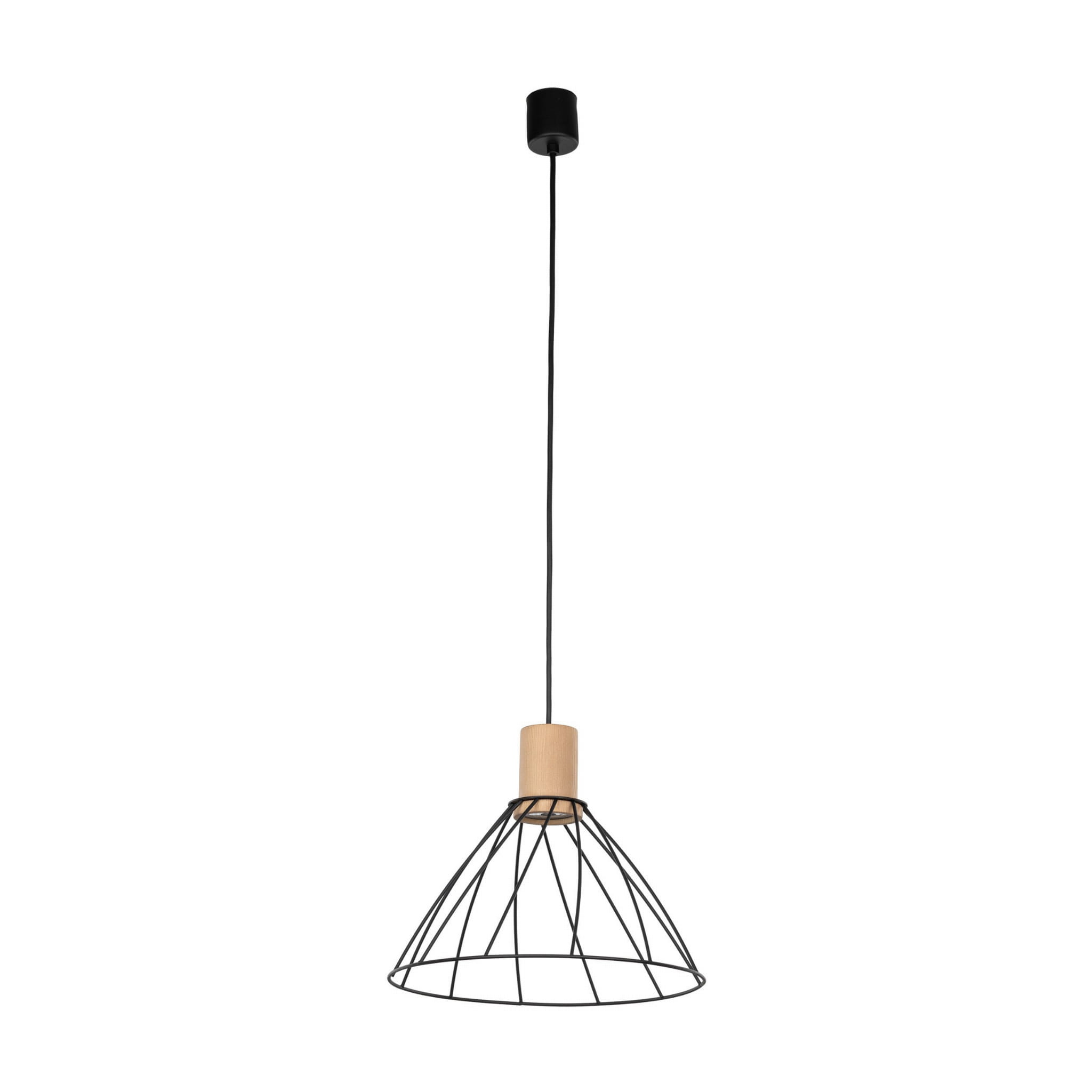 Lampa wisząca nowoczesna industrialna loft ażurowa klosz metalowy pręty stożek czarna drewno TK Lighting Modesto 10155 1x10W GU10