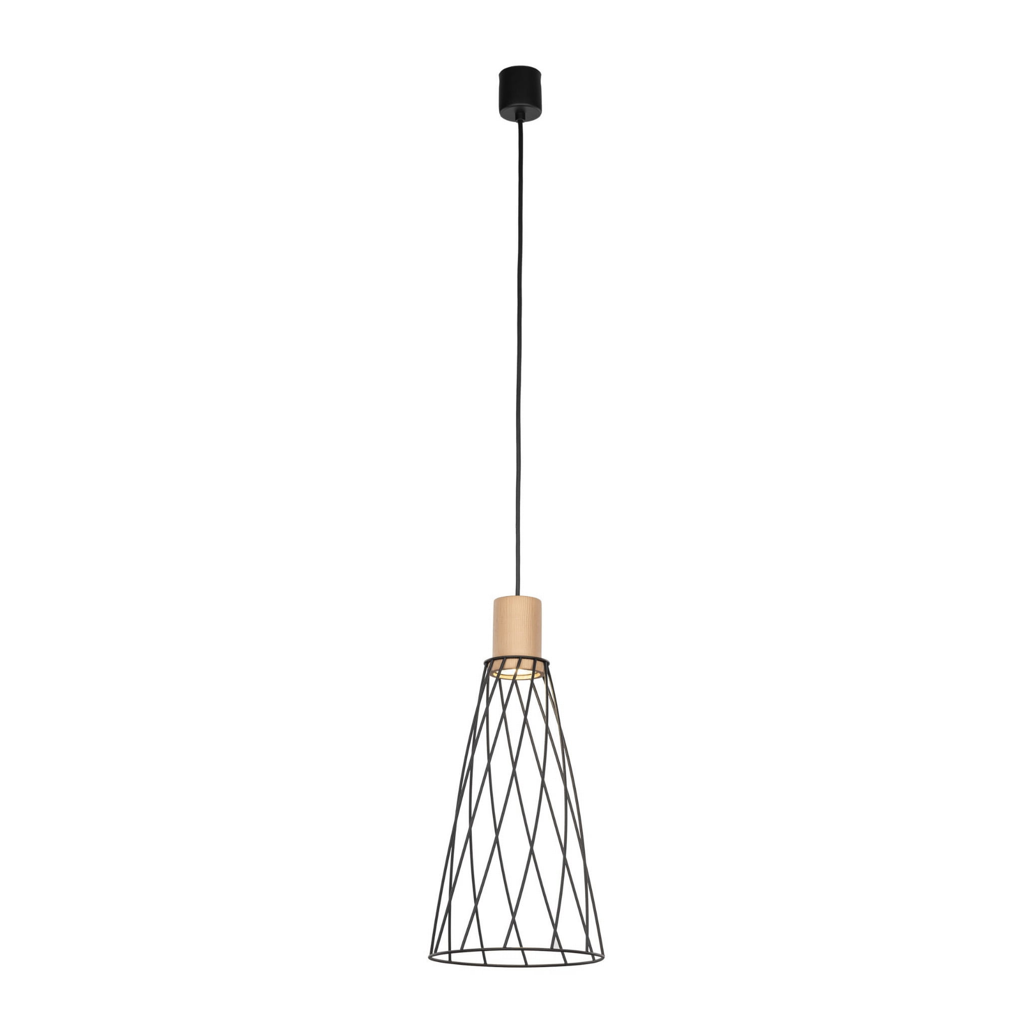 Lampa wisząca nowoczesna industrialna loft ażurowa klosz metalowy pręty stożek czarna drewno TK Lighting Modesto 10157 1x10W GU10