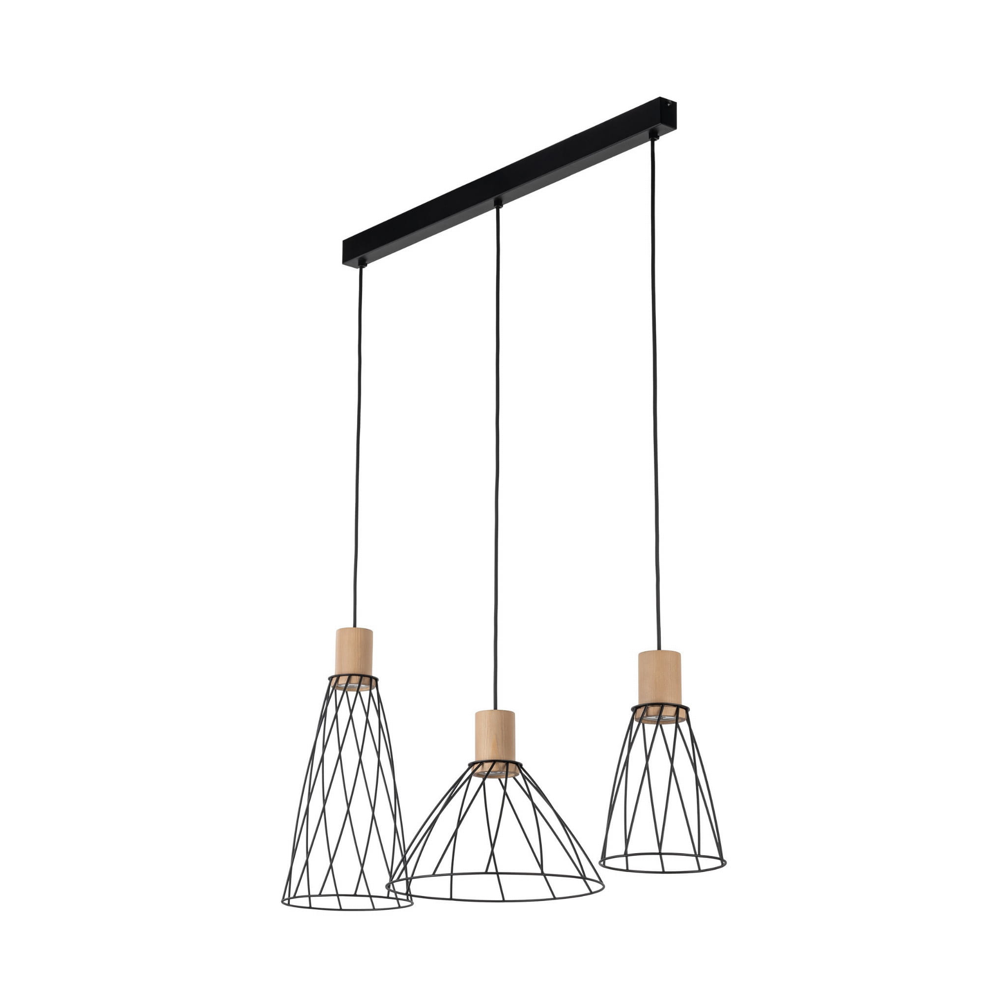 Lampa wisząca nowoczesna industrialna loft ażurowa klosz metalowy pręty stożek czarna drewno TK Lighting Modesto 10157 1x10W GU10