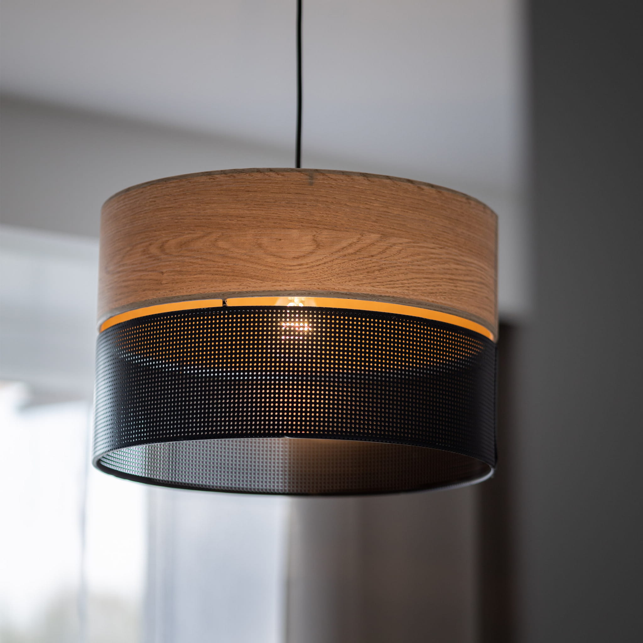 Lampa wisząca nowoczesna boho skandynawska ażurowa klosz metalowy czarna dąb TK Lighting Nicol 4799 1x15W E27