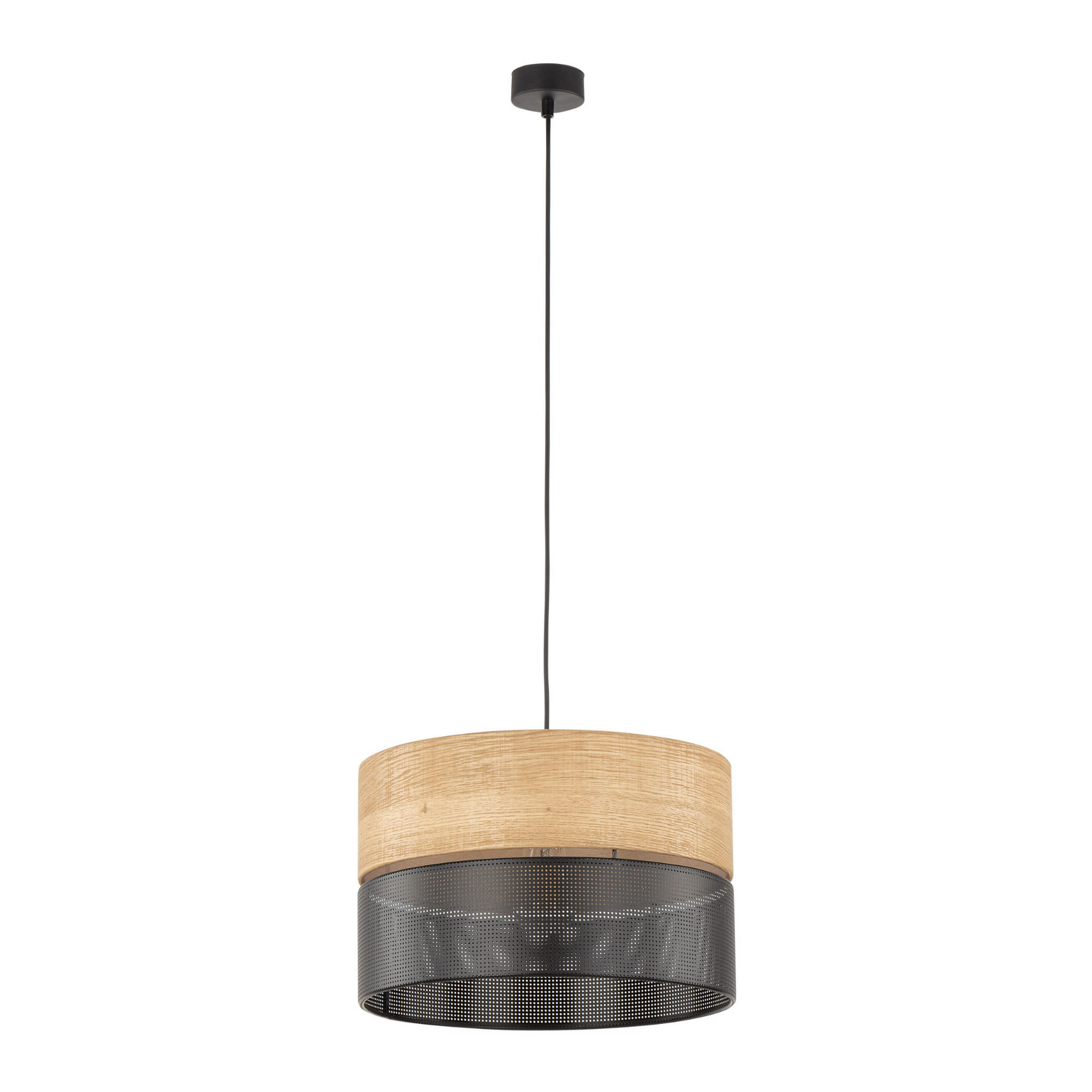 Lampa wisząca nowoczesna boho skandynawska ażurowa klosz metalowy czarna dąb TK Lighting Nicol 4798 3x15W E27