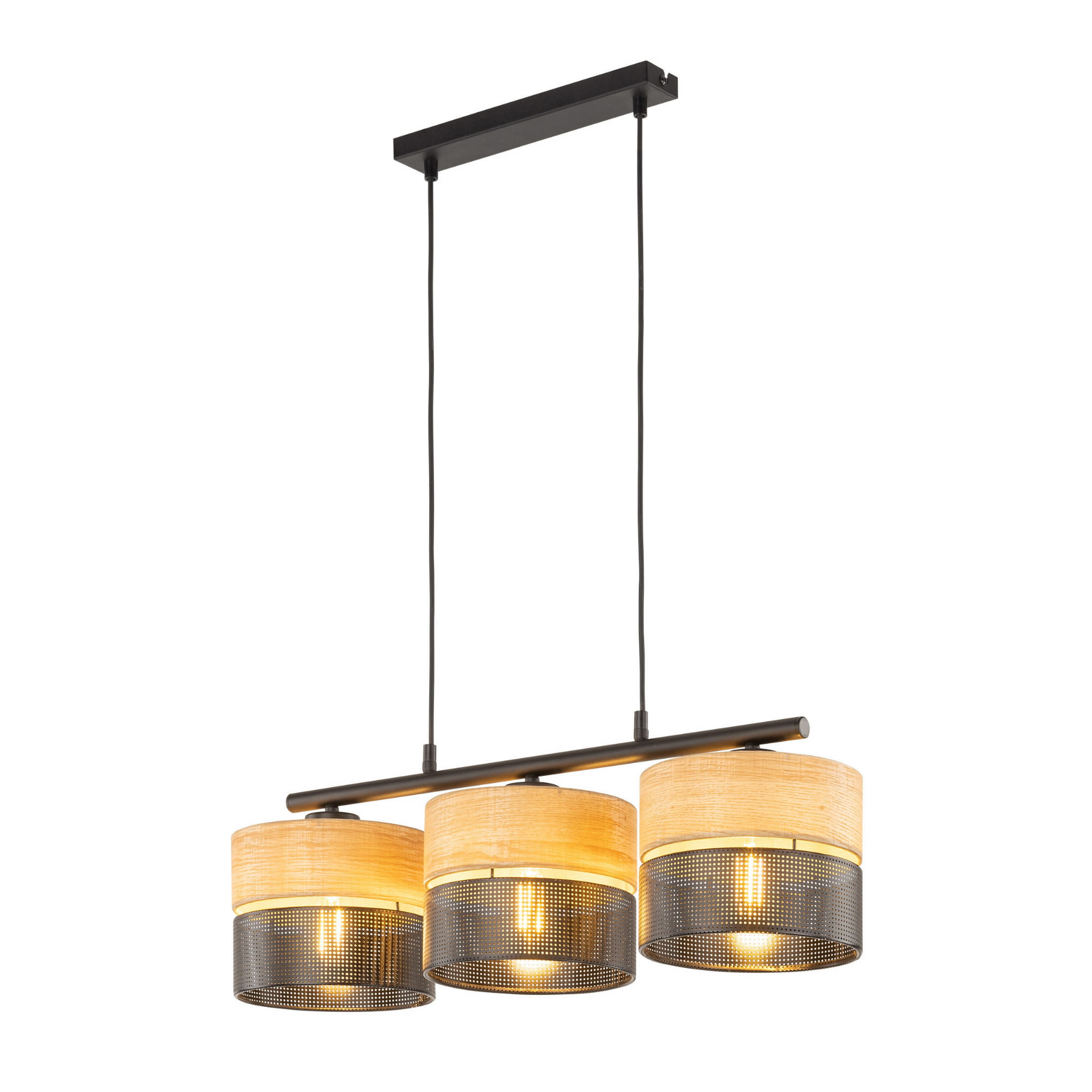 Lampa wisząca listwa belka nowoczesna boho skandynawska ażurowa klosz metalowy czarna dąb TK Lighting Nicol 4801 3x15W E27