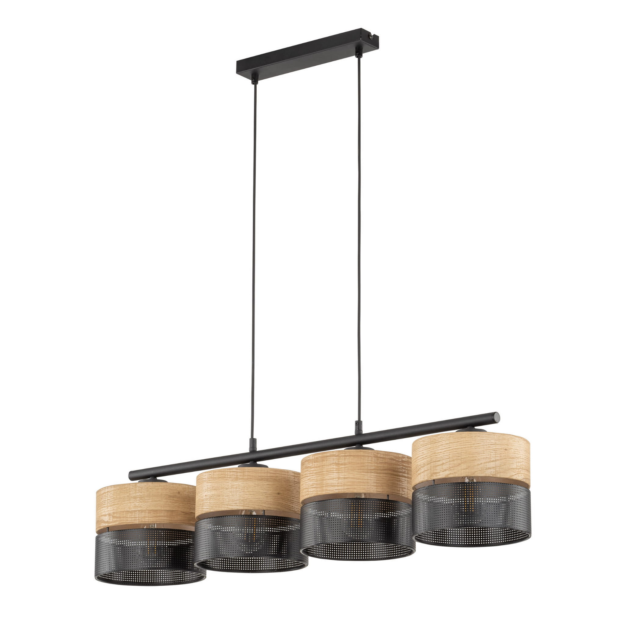 Lampa wisząca listwa belka nowoczesna boho skandynawska ażurowa klosz metalowy czarna dąb TK Lighting Nicol 4801 3x15W E27