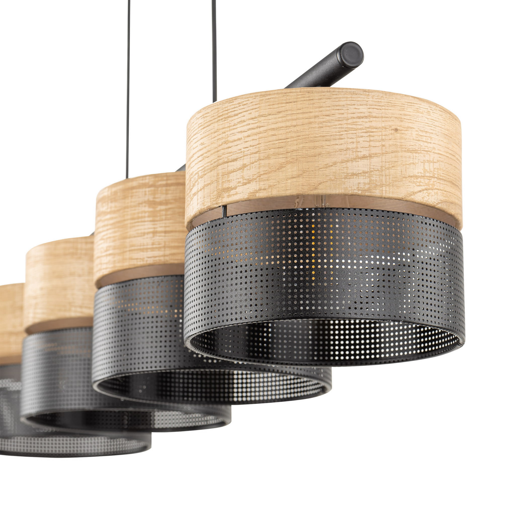 Lampa wisząca listwa belka nowoczesna boho skandynawska ażurowa klosz metalowy czarna dąb TK Lighting Nicol 4802 4x15W E27