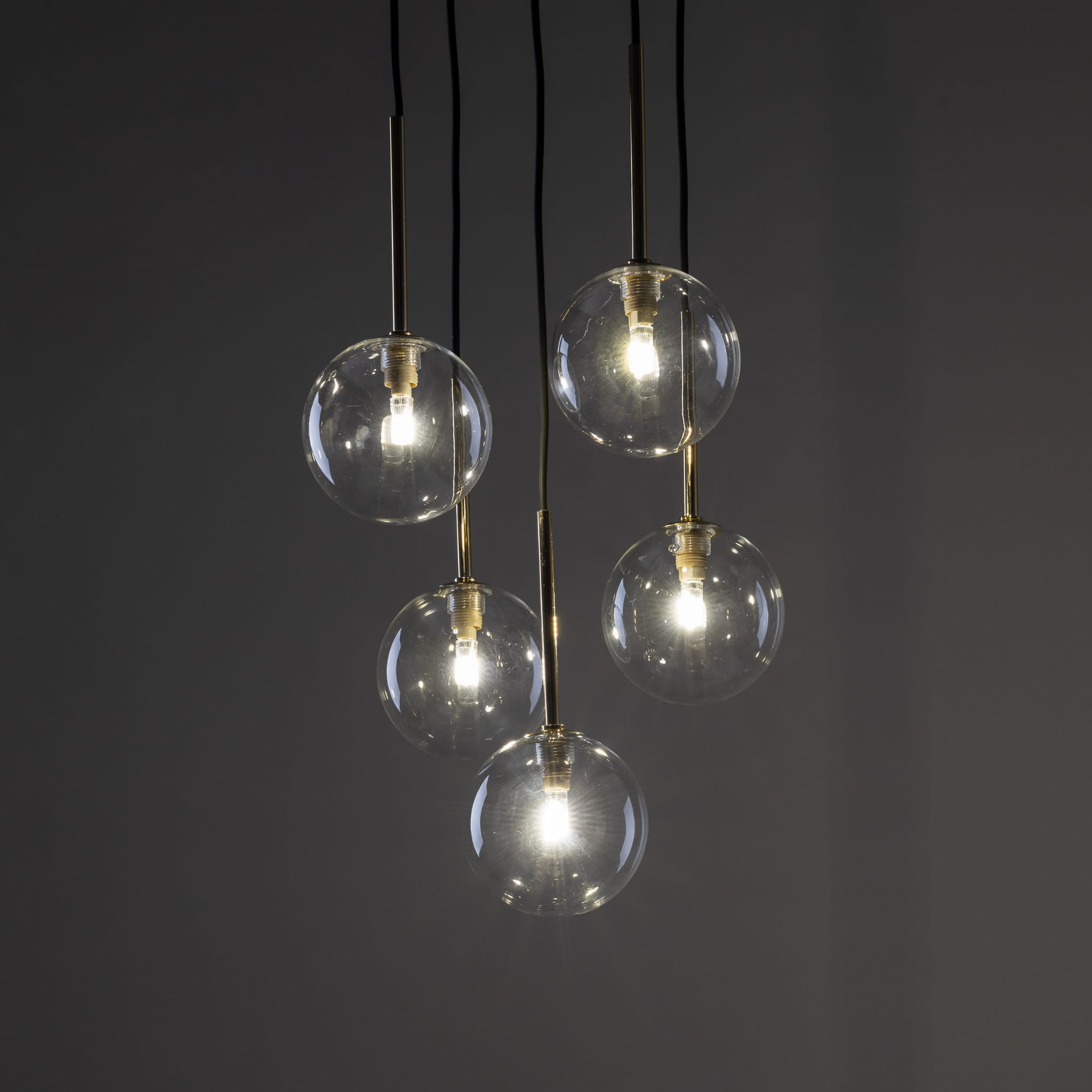Lampa wisząca nowoczesna elegancka glamour klosz szklany kule czarna złota TK Lighting Nilos 5943 5x6W G9